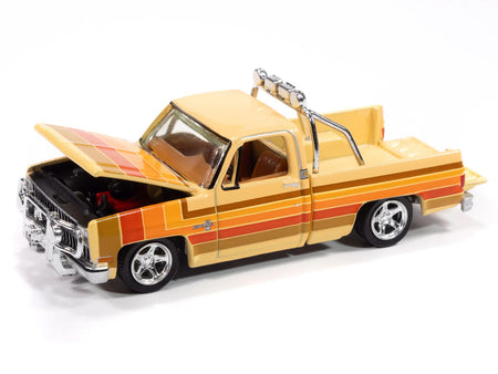 1981 Chevrolet Silverado Fleetside Pickup Truck Cream with Stripes "Hobby Exclusive" Series 1/64 Diecast Model Car by Auto World