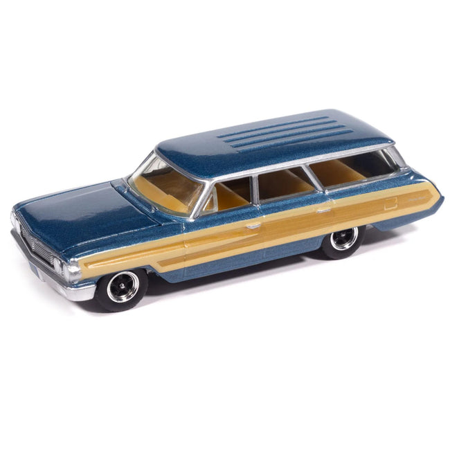 1964 Ford Country Squire Guardsman Blue Metallic with Woodgrain Sides "Muscle Wagons" Series 1/64 Diecast Model Car by Auto World
