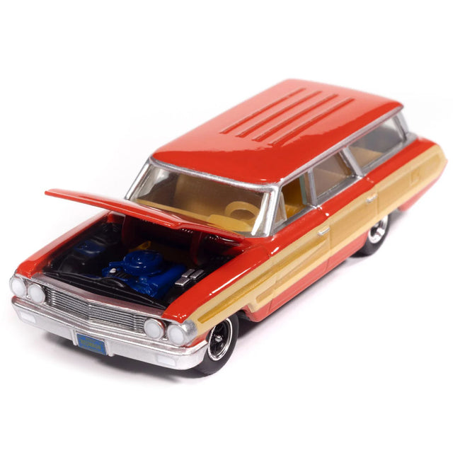 1964 Ford Country Squire Poppy Red with Woodgrain Sides "Muscle Wagons" Series 1/64 Diecast Model Car by Auto World