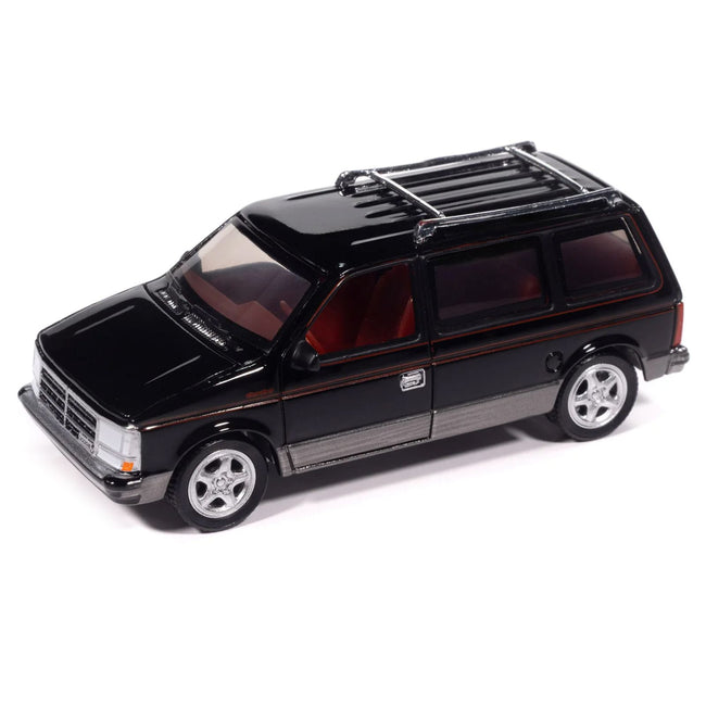 1989 Dodge Caravan Turbo Van Black with Red Stripes and Interior "Mighty Minivans" Series 1/64 Diecast Model Car by Auto World