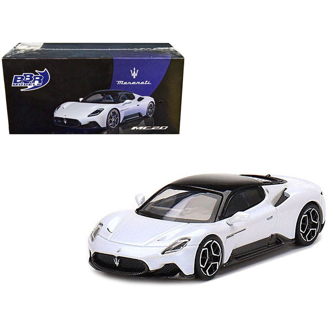 Maserati MC20 Bianco Audace White with Black Top 1/64 Diecast Model Car by BBR Models
