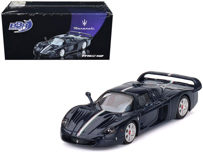 Maserati MC12 Stradale Blue Metallic with White Stripe 1/64 Diecast Model Car by BBR