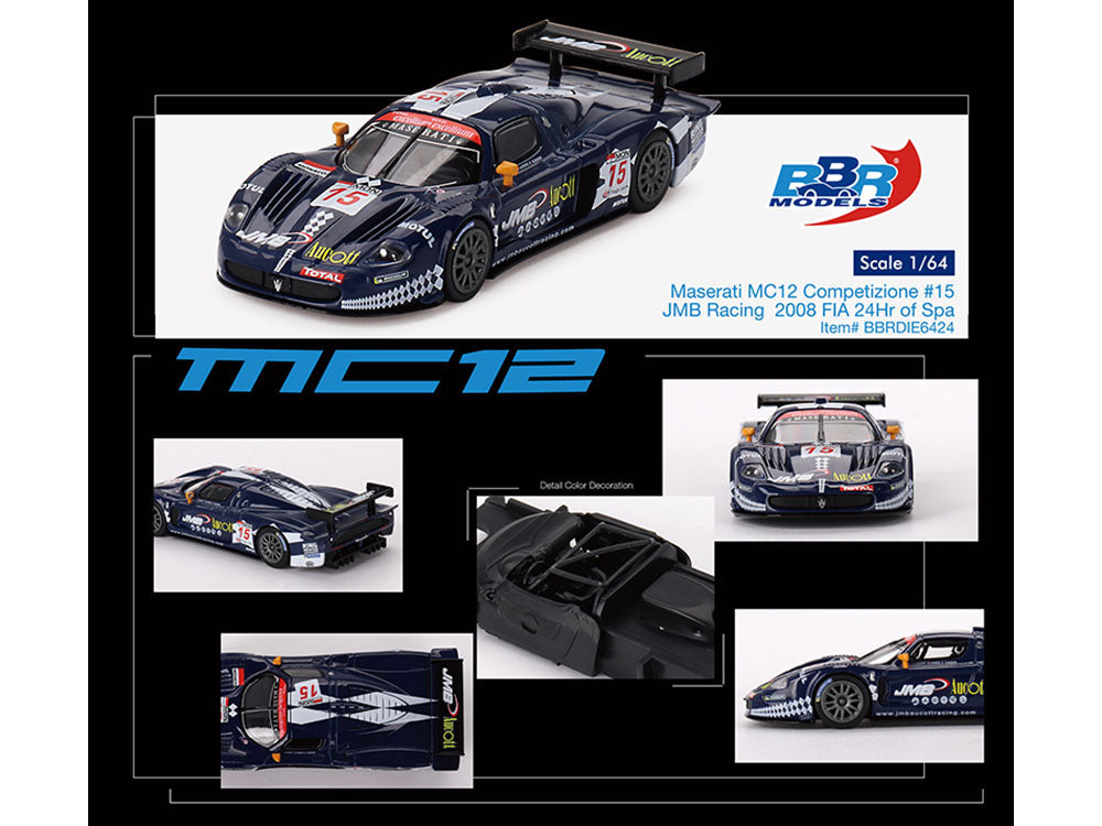 Maserati MC12 Competizione #15 Ben Aucott - Alain Ferte - Stephane Daoudi "JMB Racing" "24 Hours of Spa" (2008) 1/64 Diecast Model Car by BBR