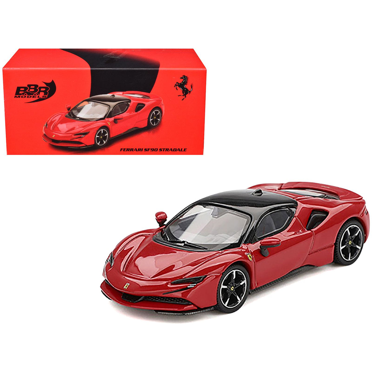 Ferrari SF90 Rosso Corsa Red with Black Top 1/64 Diecast Model Car by BBR