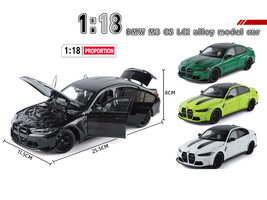 BMW M3 CS LCI Lime Green Metallic with Matt Black Top and Hood Stripes 1/18 Diecast Model Car by Heimanba