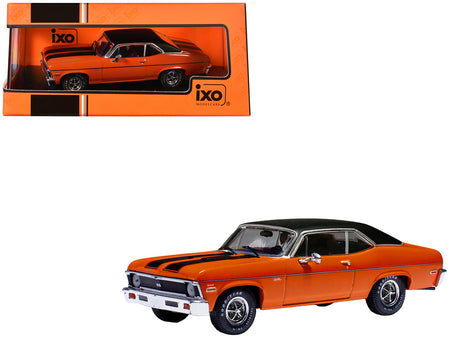 1971 Chevrolet Nova SS Orange with Black Stripes and Black Vinyl Top 1/43 Diecast Model by IXO Models