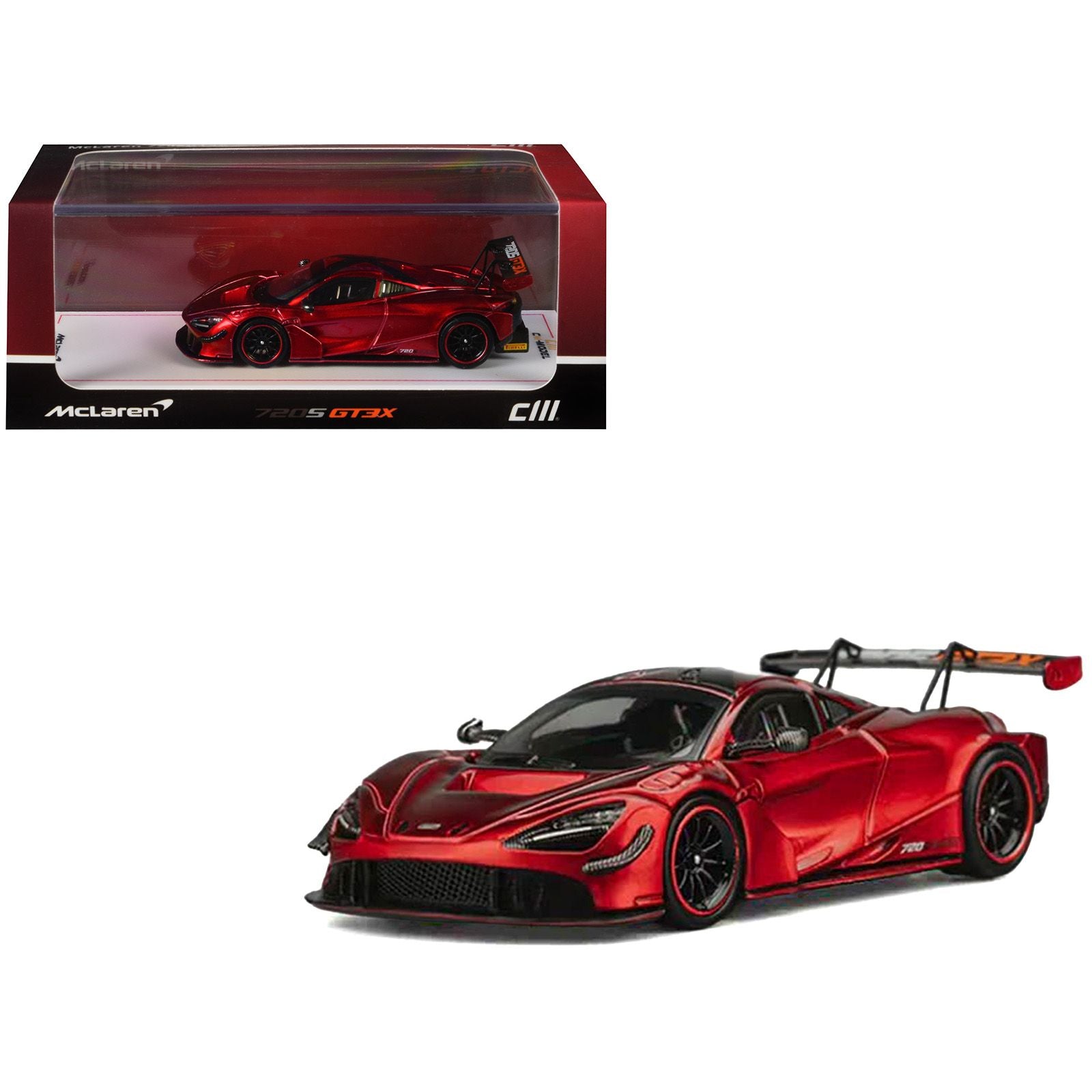 McLaren 720S GT3X Red Metallic 1/64 Diecast Model Car by CM Model