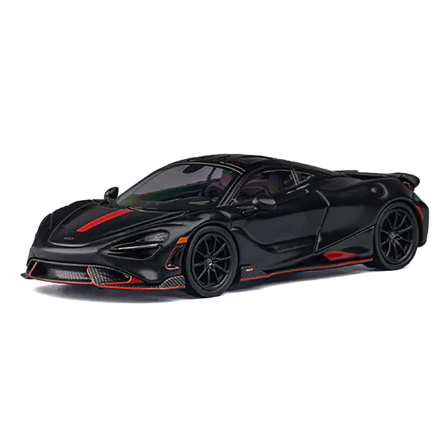McLaren 765LT Matt Black with Red Accents and Extra Wheels 1/64 Diecast Model Car by CM Model