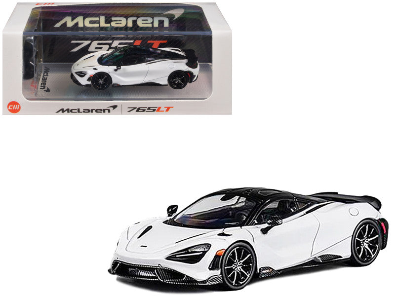 McLaren 765LT White with Black Top and Extra Wheels 1/64 Diecast Model Car by CM Models