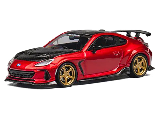 CM64-BRZ-07-3 Red Subaru BRZ model car with gold rims
