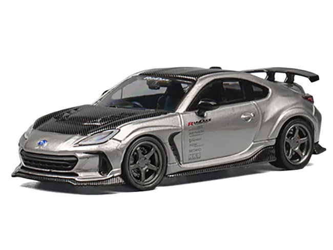 Subaru BRZ Varis Arising-1 RHD (Right Hand Drive) Gray Metallic with Carbon Hood and Top and Extra Wheels 1/64 Diecast Model Car by CM Model