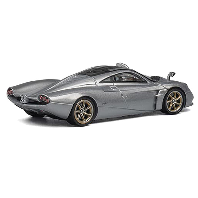 Pagani Huayra Codalunga Silver Metallic with Sunroof and Extra Wheels 1/64 Diecast Model Car by CM Model