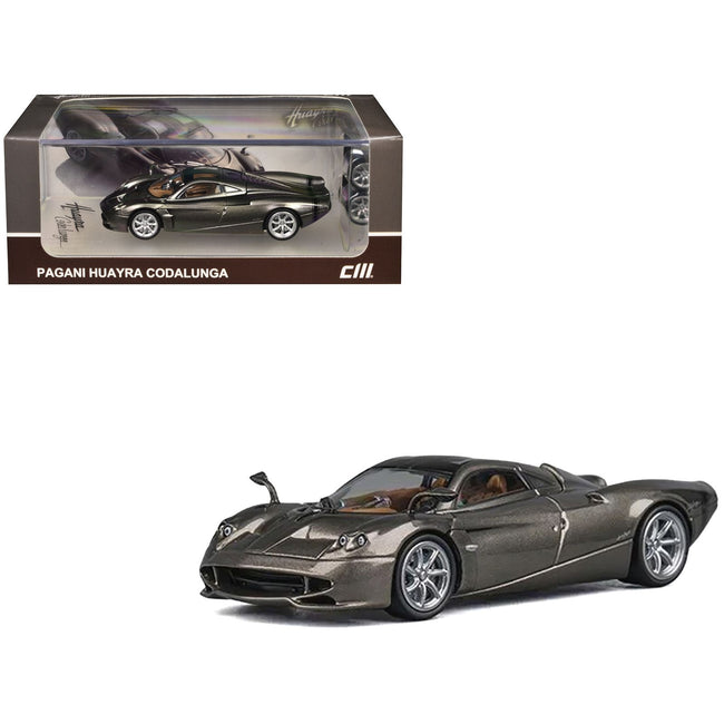 Pagani Huayra Codalunga Gun Metal Gray Metallic with Sunroof and Extra Wheels 1/64 Diecast Model Car by CM Model