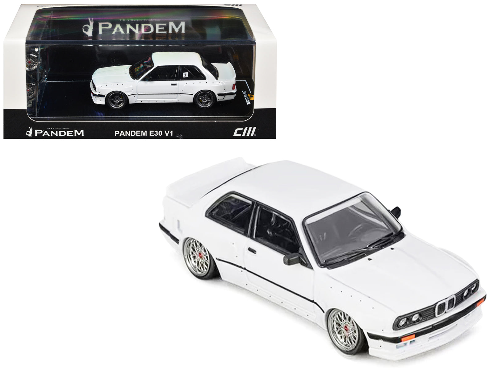 Pandem E30 V1 White with Extra Wheels 1/64 Diecast Model Car by CM Models