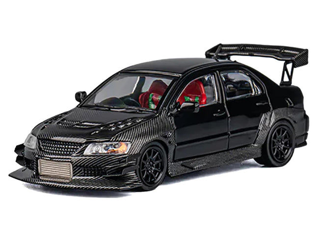 Mitsubishi Lancer Evolution IX RHD (Right Hand Drive) Black and Carbon with Extra Wheels 1/64 Diecast Model Car by CM Model