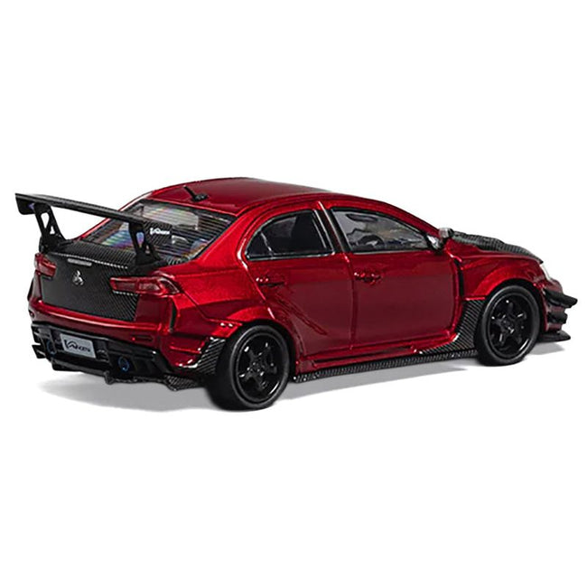 Mitsubishi Lancer Evolution X Varis RHD (Right Hand Drive) Red Metallic with Carbon Hood 1/64 Diecast Model Car by CM Model