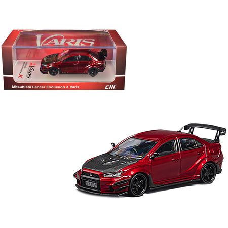 Mitsubishi Lancer Evolution X Varis RHD (Right Hand Drive) Red Metallic with Carbon Hood 1/64 Diecast Model Car by CM Model