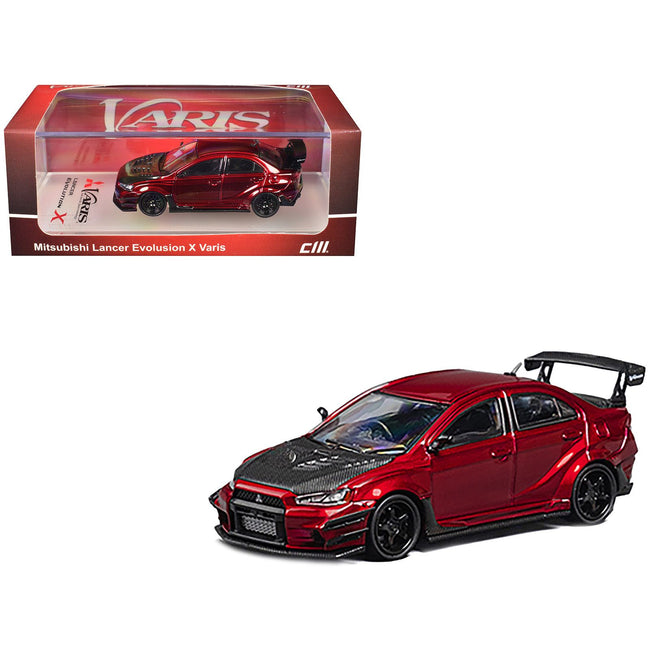 Mitsubishi Lancer Evolution X Varis RHD (Right Hand Drive) Red Metallic with Carbon Hood 1/64 Diecast Model Car by CM Model