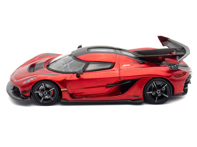 Koenigsegg Jesko Red Metallic with Black Stripes with Extra Wheels 1/64 Diecast Model Car by CM Model