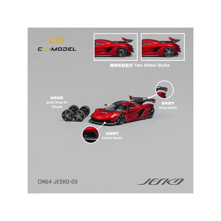 CM64-JESKO-03 Red Model Car - Two Wheel Styles & Carbon Details