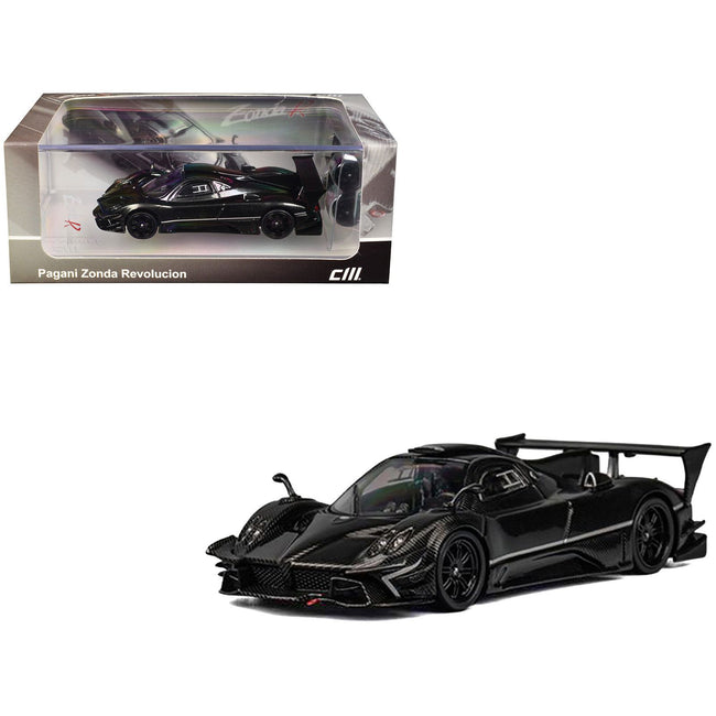 Pagani Zonda Revolucion Black Full Carbon with Extra Wheels 1/64 Diecast Model Car by CM Model