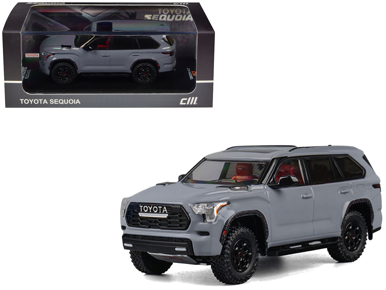 2024 Toyota Sequoia Cement Gray with Red Interior 1/64 Diecast Model Car by CM Models