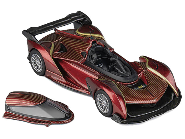McLaren Solus GT Wine Red Metallic with Gold Stripes 1/64 Diecast Model Car by CM Model