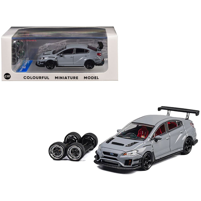 Subaru VAB WRX STI S4 Gray with Red Interior with Extra Wheels 1/64 Diecast Model Car by CM Model