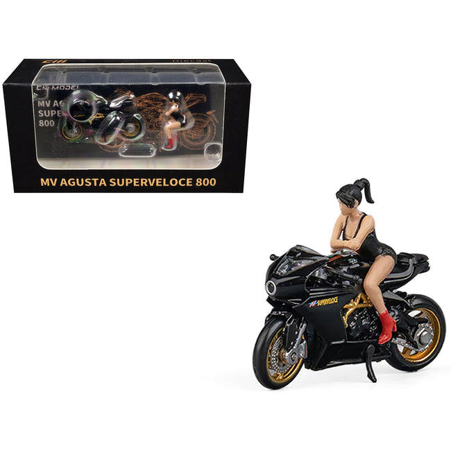 MV Agusta Superveloce 800 Motorcycle Black and Gold with Figure 1/64 Diecast Model by CM Model