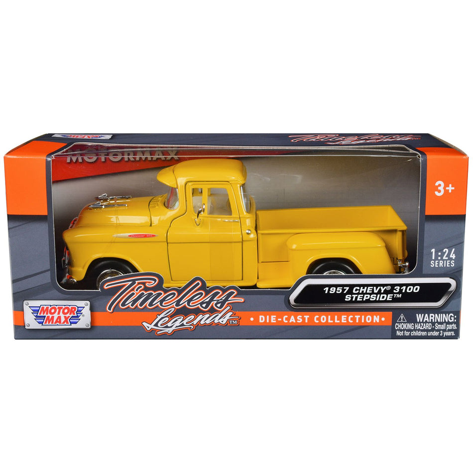 1957 Chevrolet 3100 Stepside Pickup Truck Yellow "Timeless Legends" Series 1/24 Diecast Model Car by Motormax