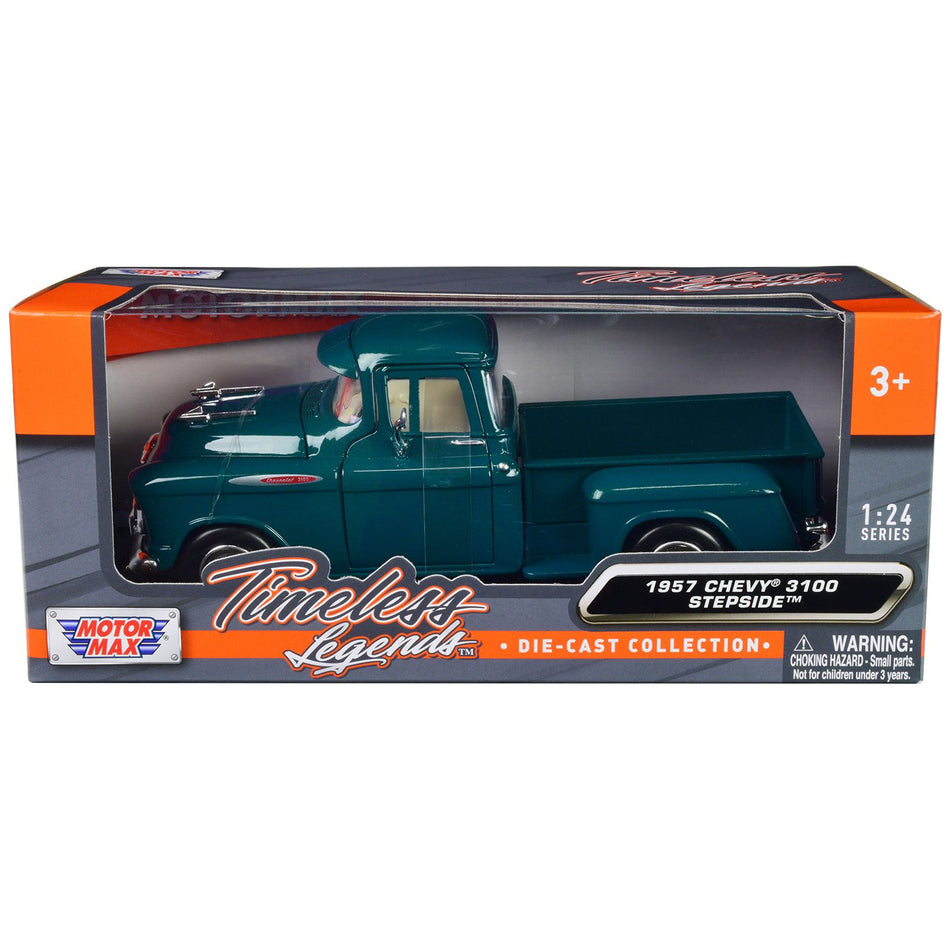 1957 Chevrolet 3100 Stepside Pickup Truck Teal Metallic "Timeless Legends" Series 1/24 Diecast Model Car by Motormax