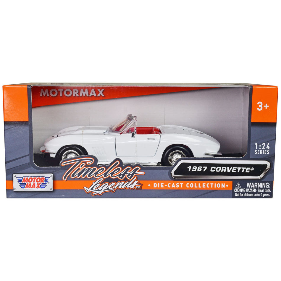 1967 Chevrolet Corvette C2 Convertible White with Red Interior "Timeless Legends" Series 1/24 Diecast Model Car by Motormax