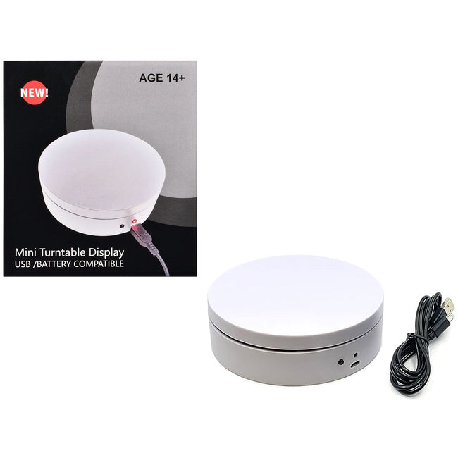 Mini Turntable Rotating Display Stand 4.75" with White Base for 1/64 Scale Model Cars