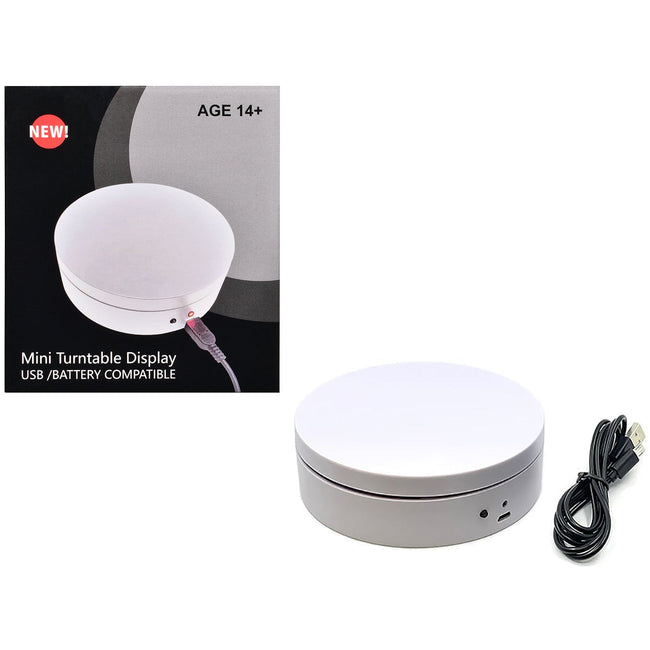 Mini Turntable Rotating Display Stand 4.75" with White Base for 1/64 Scale Model Cars