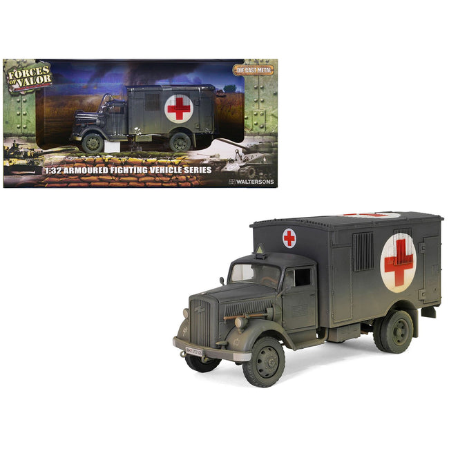Opel-Blitz Kfz.305 Ambulance Gray (Weathered) "German Army" "Armoured Fighting Vehicle" Series 1/32 Diecast Model by Forces of Valor