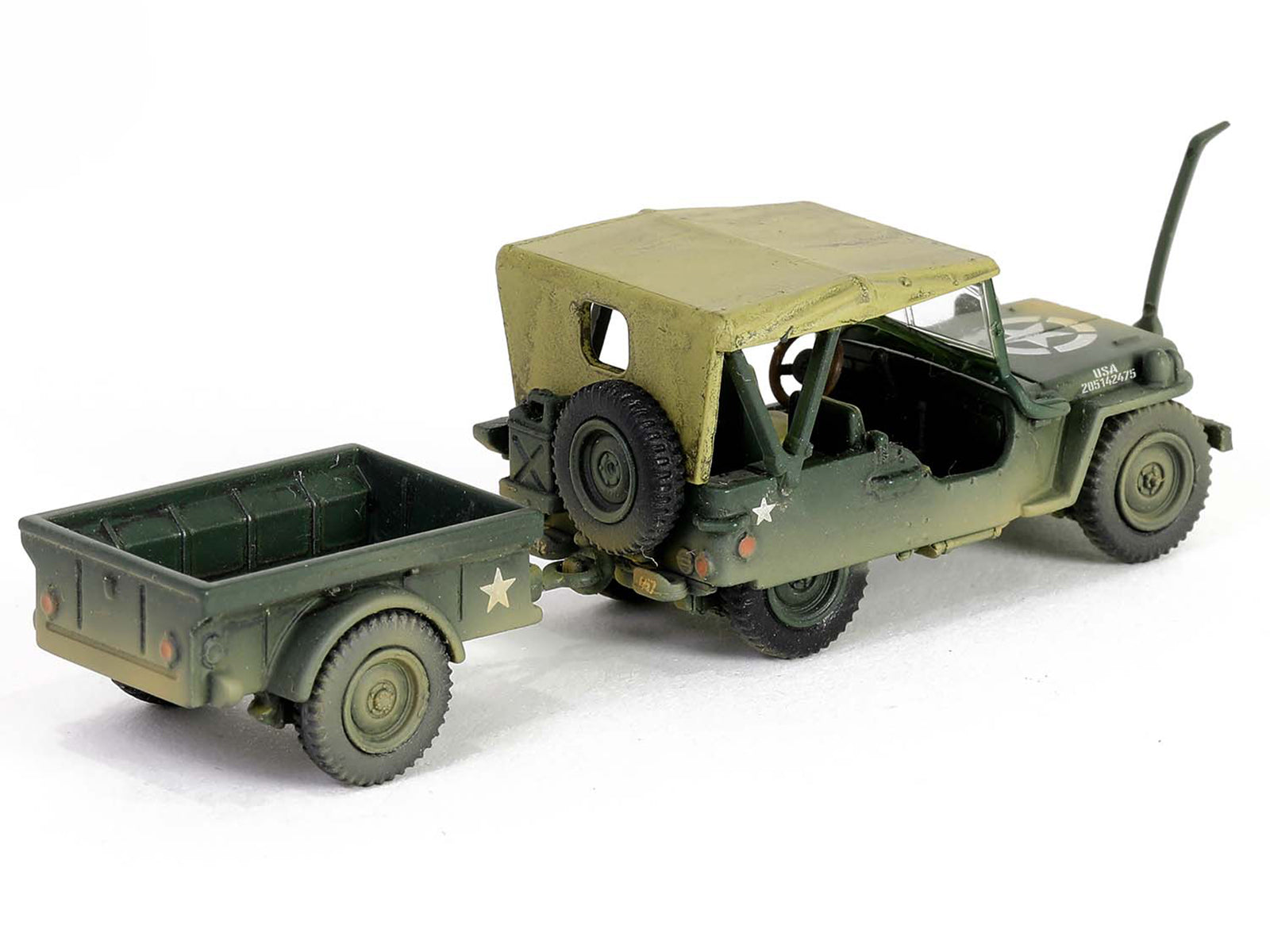 Willys MB Jeep with Trailer Olive Drab (Weathered) with Driver Figure "United States Army" "Mini AFV" Series 1/64 Diecast Model by Forces of Valor