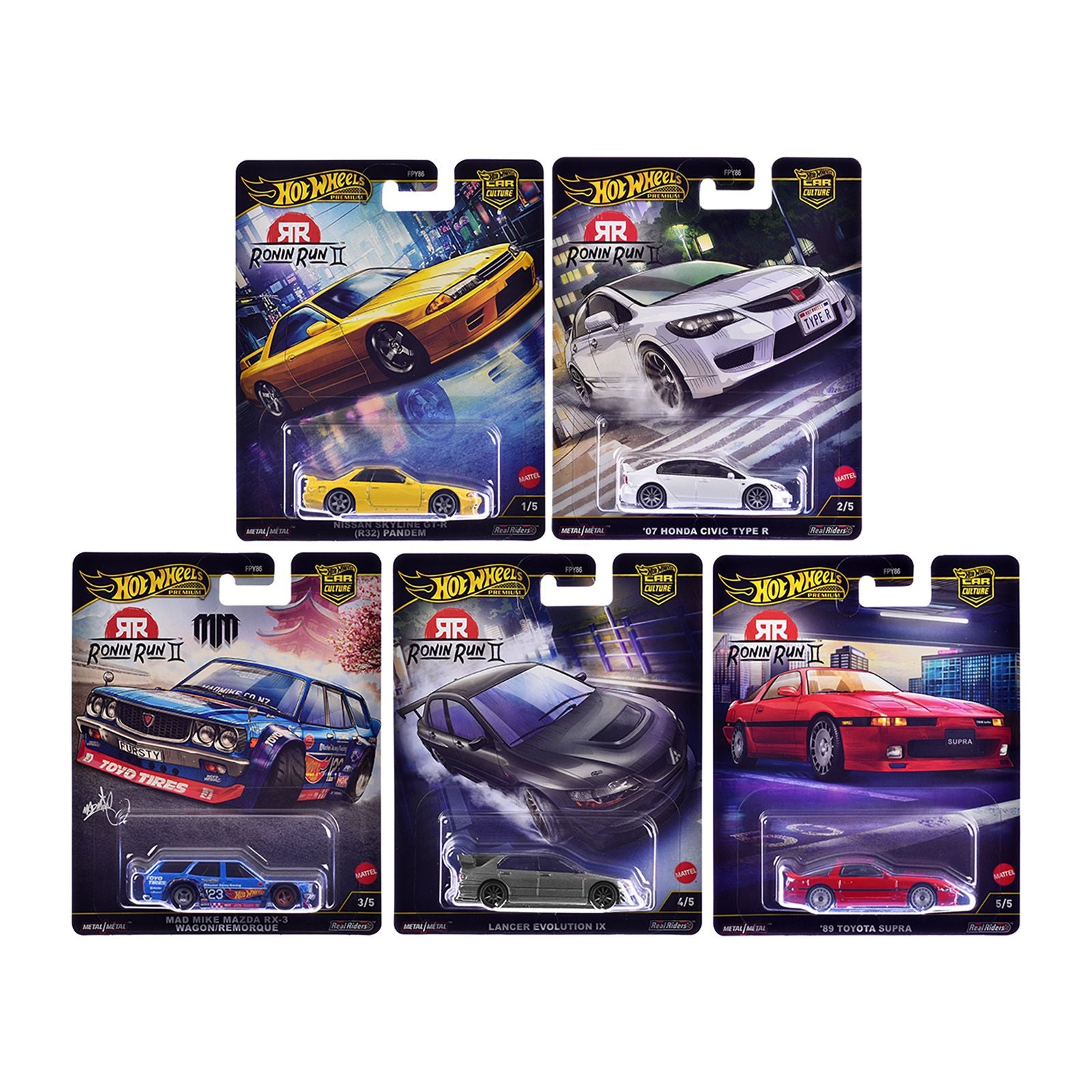 "Ronin Run II" 5 piece Set "Car Culture" 2025 Series M Diecast Model Cars by Hot Wheels