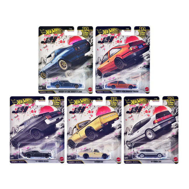 "Japan Historics 5" 5 piece Set "Car Culture 10th Anniversary" 2025 Series P Diecast Model Cars by Hot Wheels