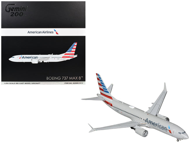 Boeing 737 MAX 8 Commercial Aircraft "American Airlines" (N326RP) Gray with Striped Tail "Gemini 200" Series 1/200 Diecast Model by GeminiJets