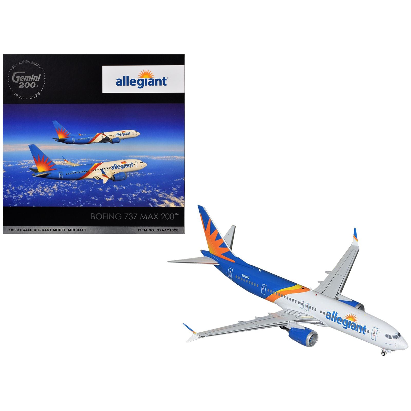 Boeing 737 MAX 8 Commercial Aircraft "Allegiant Air" (N810MG) White and Blue with Graphics "Gemini 200" Series 1/200 Diecast Model Airplane by GeminiJets