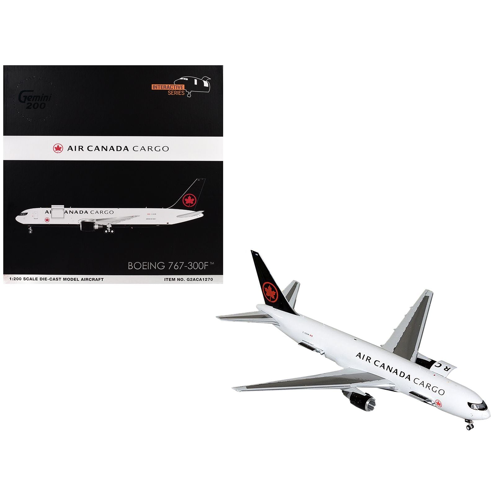 Boeing 767-300F Commercial Aircraft "Air Canada Cargo" (C-GXHM) White with Black Tail "Gemini 200 - Interactive Series" 1/200 Diecast Model Airplane by GeminiJets