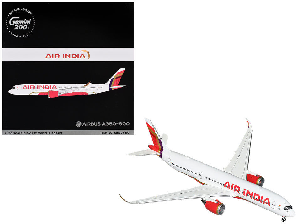 Airbus A350-900 Commercial Aircraft "Air India" (VT-JRH) White with Striped Tail "Gemini 200" Series 1/200 Diecast Model Airplane by GeminiJets