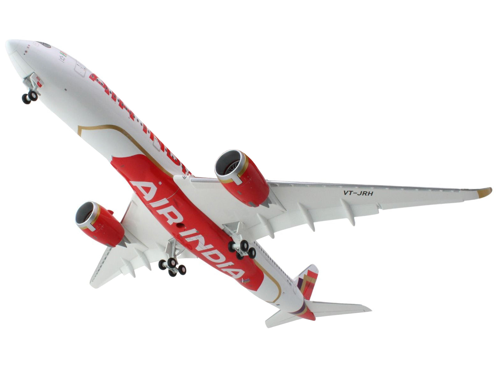 Airbus A350-900 Commercial Aircraft with Flaps Down "Air India" (VT-JRH) White with Striped Tail "Gemini 200" Series 1/200 Diecast Model Airplane by GeminiJets