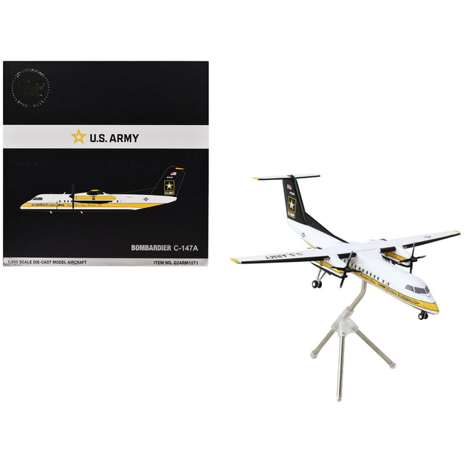 Bombardier C-147A Transport Aircraft "Golden Knights Parachute Team" United States Army (17-01610) White with Yellow Stripes and Black Tail "Gemini 200" Series 1/200 Diecast Model Airplane by GeminiJets