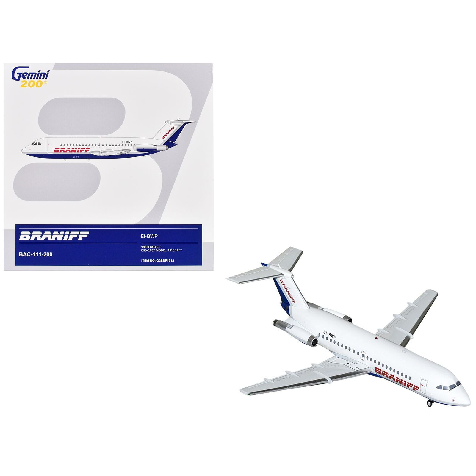 BAC 111-200 Commercial Aircraft "Braniff International Airways" (EI-BWP) White with Blue Tail "Gemini 200" Series 1/200 Diecast Model Airplane by GeminiJets
