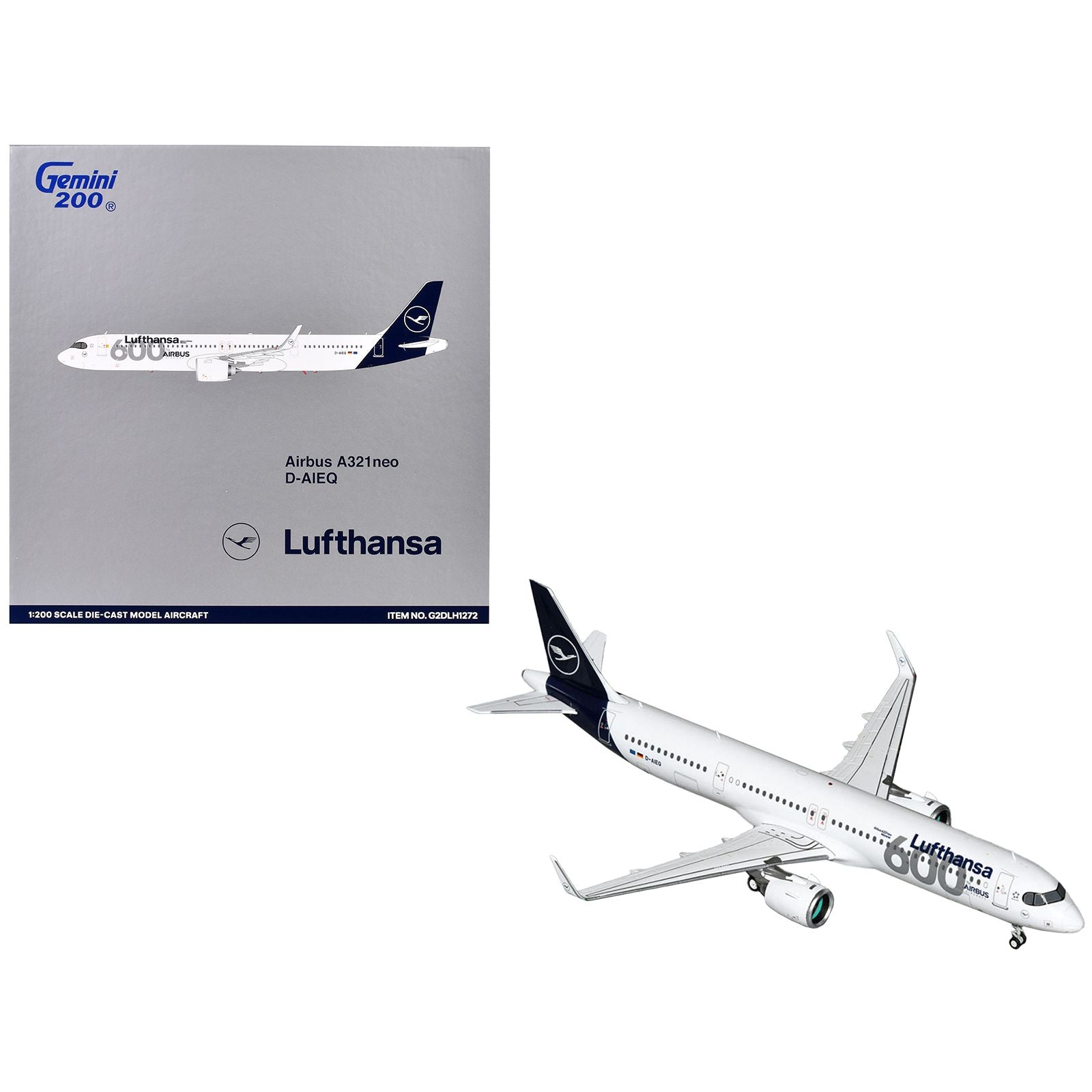 Airbus A321neo Commercial Aircraft "Lufthansa - 600th Airbus Aircraft" (D-AIEQ) White with Dark Blue Tail "Gemini 200" Series 1/200 Diecast Model Airplane by GeminiJets