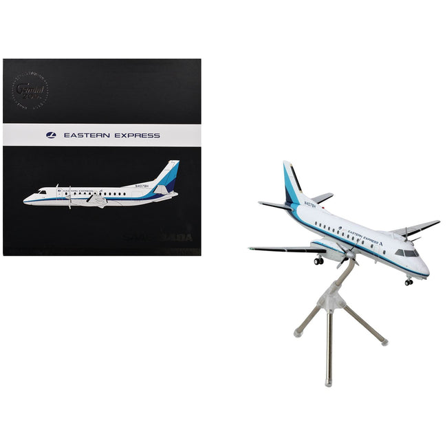 Saab 340A Commercial Aircraft "Eastern Express/Bar Harbor" (N407BH) White with Blue Stripes "Gemini 200" Series 1/200 Diecast Model Airplane by GeminiJets