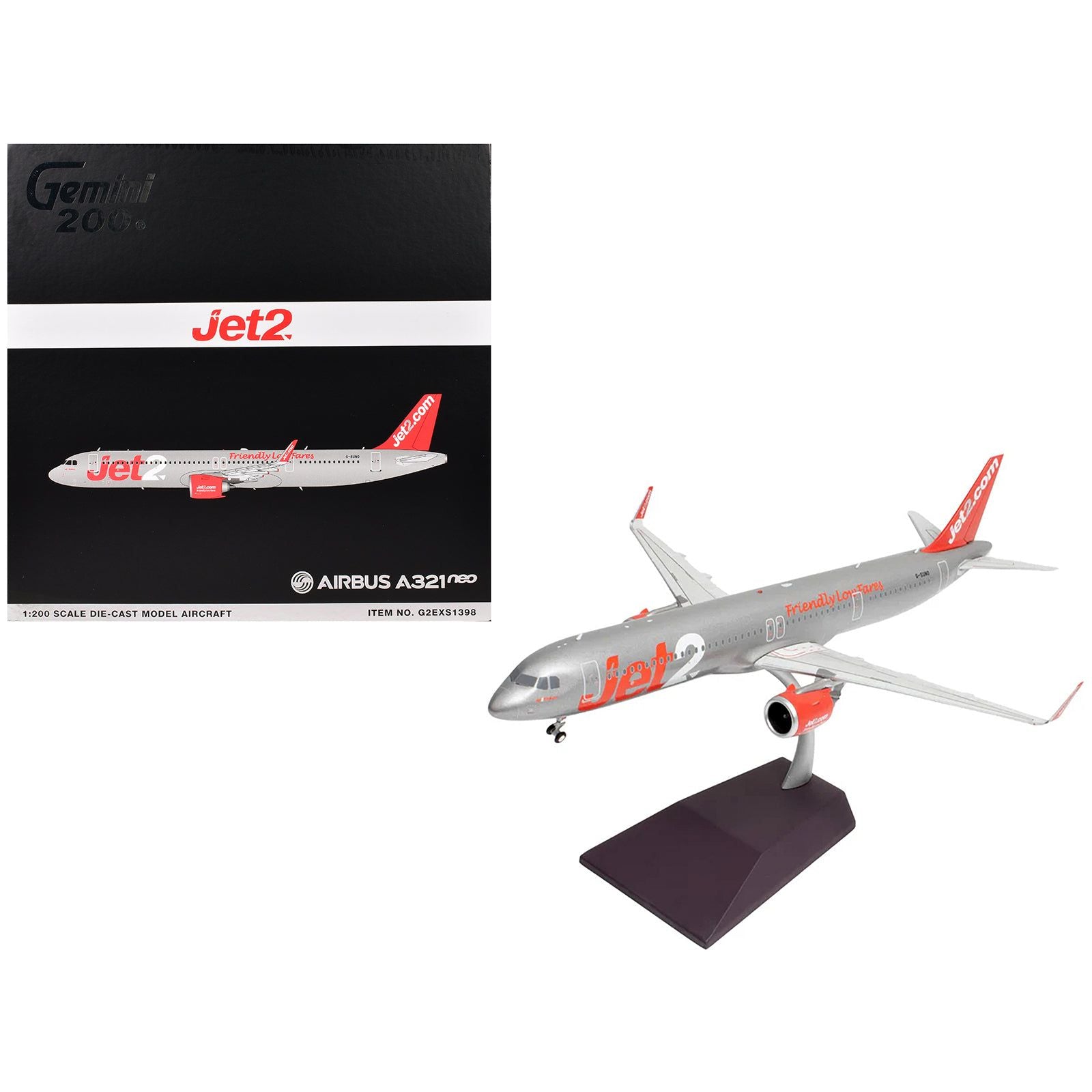 Airbus A321neo Commercial Aircraft "Jet2" (G-SUNO) Silver with Red Tail "Gemini 200" Series 1/200 Diecast Model Airplane by GeminiJets