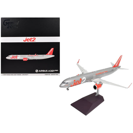 Airbus A321neo Commercial Aircraft "Jet2" (G-SUNO) Silver with Red Tail "Gemini 200" Series 1/200 Diecast Model Airplane by GeminiJets