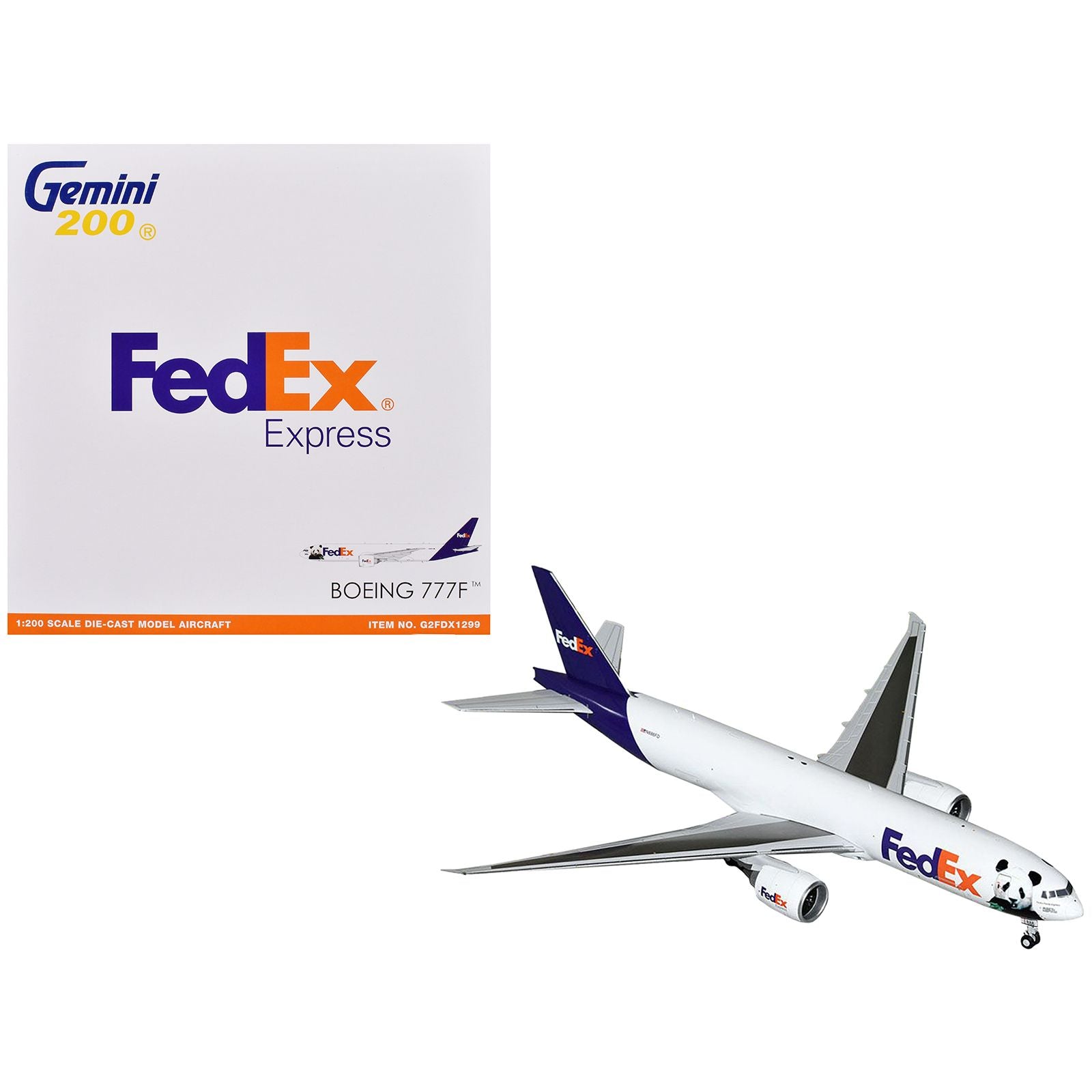 Boeing 777-200LR Commercial Aircraft "FedEx - Panda Livery" (N886FD) White with Purple Tail "Gemini 200" Series 1/200 Diecast Model Airplane by GeminiJets